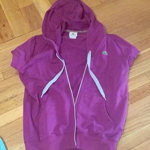 Lacoste Zip Up Short Sleeve Polo Hoodie- Purple